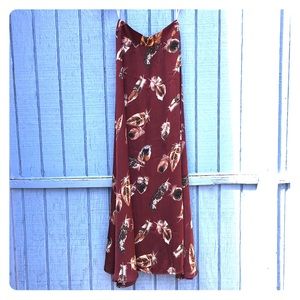 Silk Feather Print Skirt